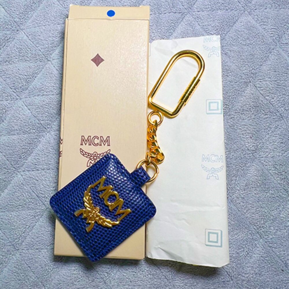 MCM Signature [BLUE] Leather Key Ring/Bag Charm